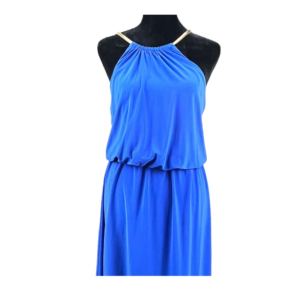 MSK Royal Blue Dress with Gold Tones Snake Chain Halter Top - Picture 2 of 11